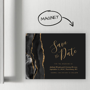 Black Gold Agate Dark Wedding Save the Date Magnet