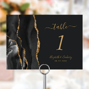 Black Gold Agate Dark Wedding Table Number