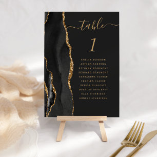 Black Gold Agate Dark Wedding Table Number