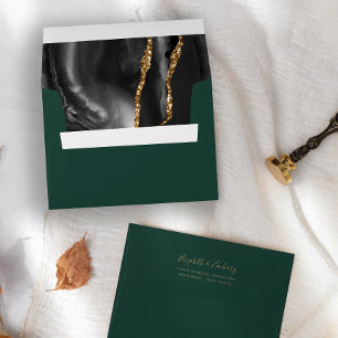 Black Gold Agate Emerald Green Wedding Envelope