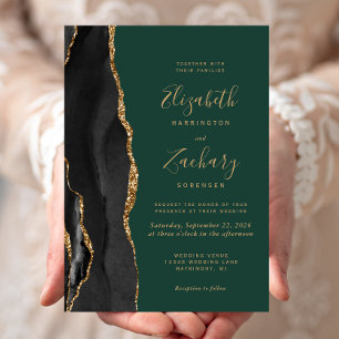 Black Gold Agate Emerald Green Wedding Invitation