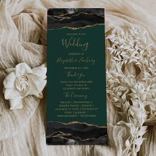 Black Gold Agate Emerald Green Wedding Program