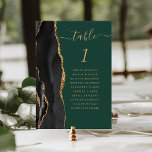 Black Gold Agate Emerald Green Wedding Table Number<br><div class="desc">The left-hand edge of this elegant modern wedding table number card features a black watercolor agate border trimmed with faux gold glitter. The word "table" appears in gold-coloured handwriting script on an emerald green background. Add the names of your guests who are assigned to each table.</div>