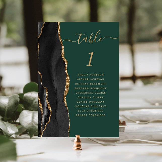 Black Gold Agate Emerald Green Wedding Table Number (Creator Uploaded)