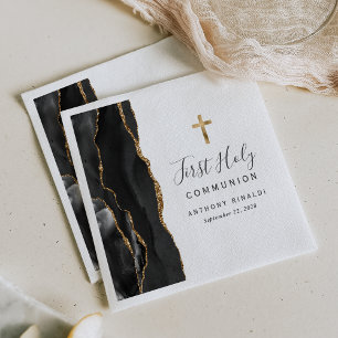 Black Gold Agate First Holy Communion Napkin