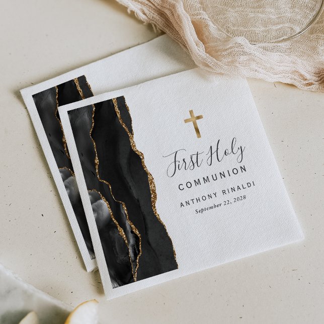 Black Gold Agate First Holy Communion Napkin (Creator Uploaded)