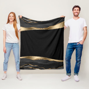 Black Gold Agate Fleece Blanket