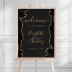 Black Gold Agate Geode 18x24 Wedding Welcome Poster