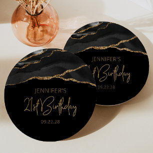 Black Gold Agate Geode 21st Birthday Party Paper Plate