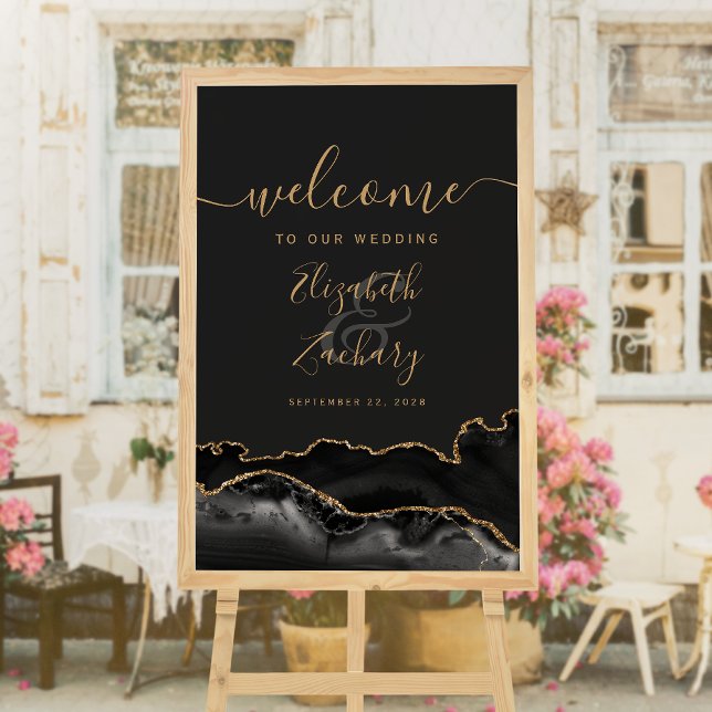 Black Gold Agate Geode 24x36 Wedding Welcome Poster (Creator Uploaded)