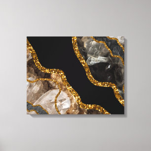 Black & Gold Agate Geode Glitter Canvas Print
