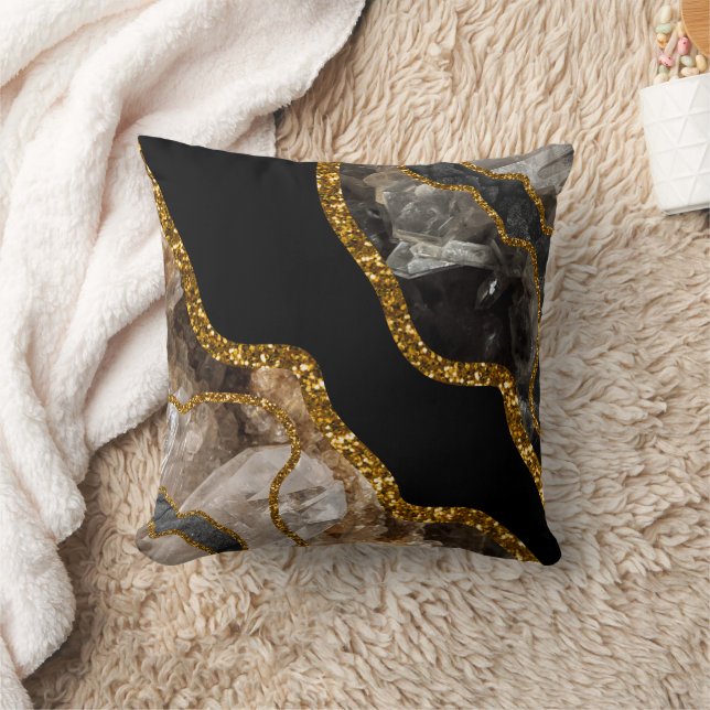 Black & Gold Agate Geode Glitter Cushion (Blanket)