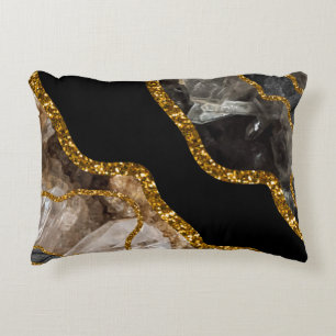 Black & Gold Agate Geode Glitter  Decorative Cushion