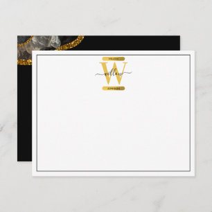 Black & Gold Agate Geode Glitter Monogram Card