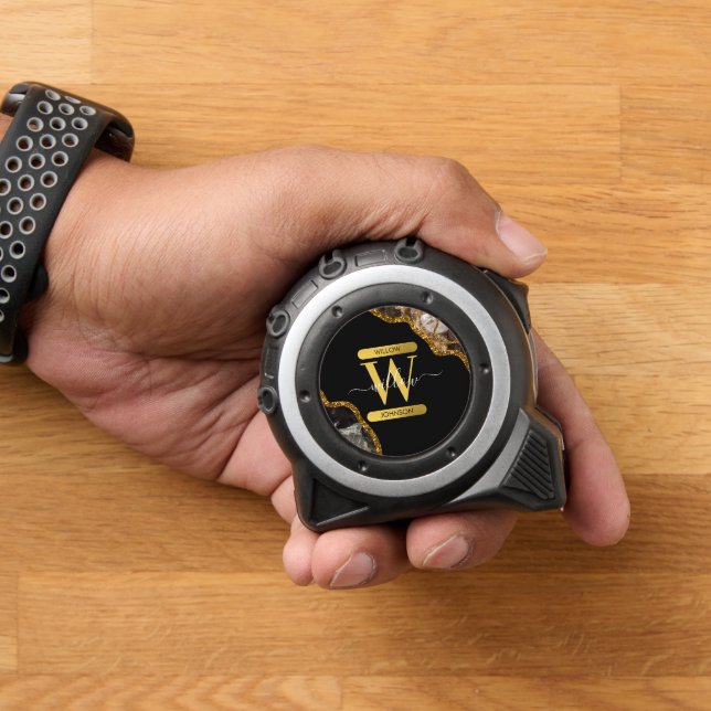 Black & Gold Agate Geode Glitter Monogram Marble 1 (Home)