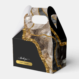 Black & Gold Agate Geode Glitter Thank You Favour Box