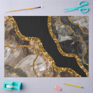 Black & Gold Agate Geode Glitter Tissue Paper
