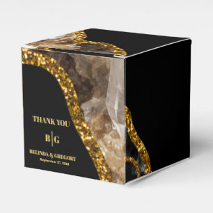 Black & Gold Agate Geode Glitter Wedding Favour Box