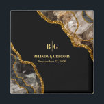 Black & Gold Agate Geode Glitter Wedding Favour Magnet<br><div class="desc">A beautiful black and gold geode agate crystal gemstone design with gold glitter accents. This elegant marble effect design combining black tones and gold creates a sophisticated amethyst piece of abstract art. The combination of the black and gold colours creates a sophisticated, trendy and chic style. Elegant wedding favour design...</div>