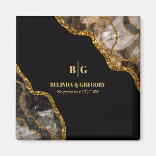 Black & Gold Agate Geode Glitter Wedding Favour Magnet