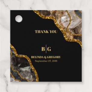 Black & Gold Agate Geode Glitter Wedding Gift Favour Tags