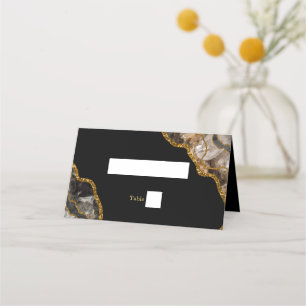 Black & Gold Agate Geode Glitter Wedding Place Card