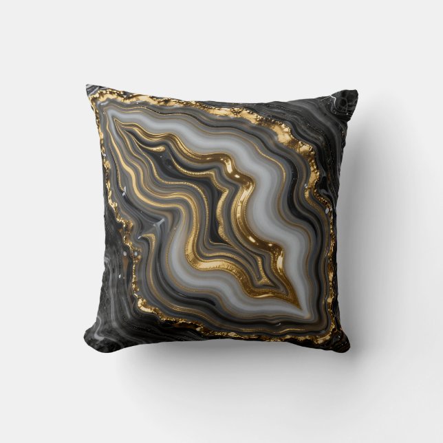 Black Gold Agate Geode Luxury Marble Cushion (Front)