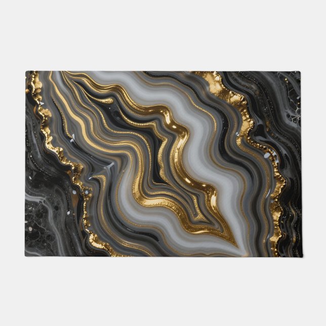 Black Gold Agate Geode Luxury Marble Doormat (Front)