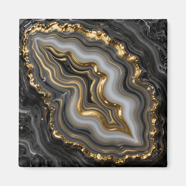 Black Gold Agate Geode Luxury Marble Magnet (Front)
