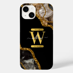 Black & Gold Agate Geode Monogram  Case-Mate iPhone 14 Case