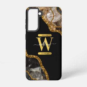 Black & Gold Agate Geode Monogram  Samsung Galaxy Case