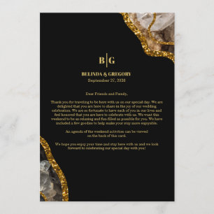 Black & Gold Agate Geode Wedding Welcome Itinerary Program