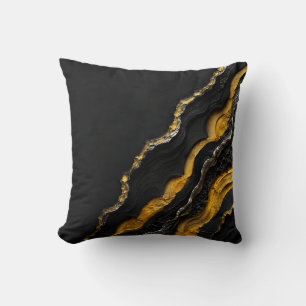 Black Gold Agate Layered Abstract Art   Luxury Cushion