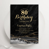 Black Gold Agate Marble 80th Birthday
