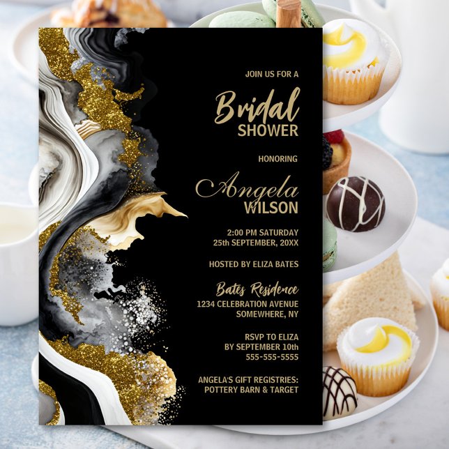 Black Gold Agate Marble Bridal Shower Invitation (Creator Uploaded)