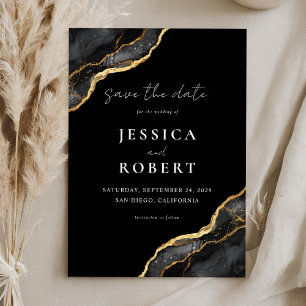 Black Gold Agate Marble Elegant Wedding Save The Date