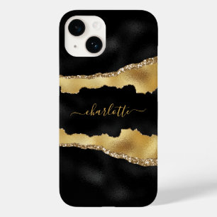 Black gold agate marble name script Case-Mate iPhone 14 case