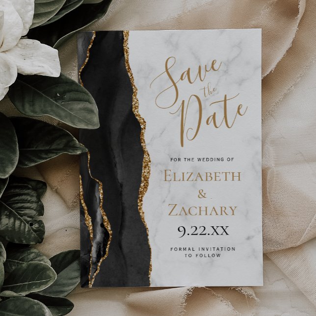 Black Gold Agate Marble Save the Date Card (Creator Uploaded)