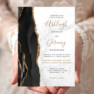 Black Gold Agate Marble Wedding Invitation