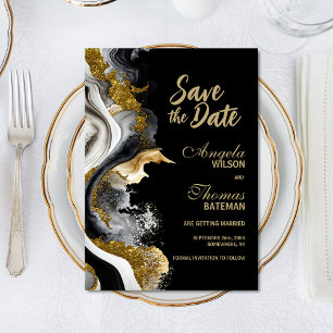 Black Gold Agate Marble Wedding Save the Date