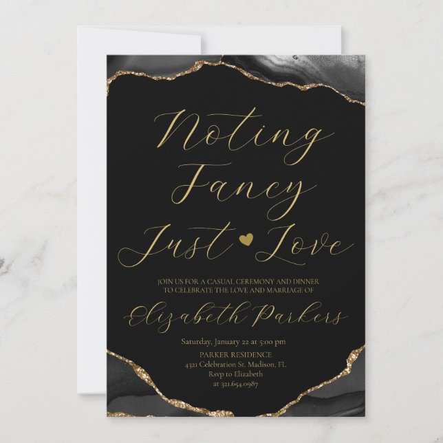 Black & Gold Agate Nothing Fancy Just Love Invitation (Front)
