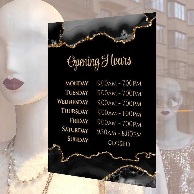 Black Gold Agate Opening Hours Window Cling (Creator Uploaded)