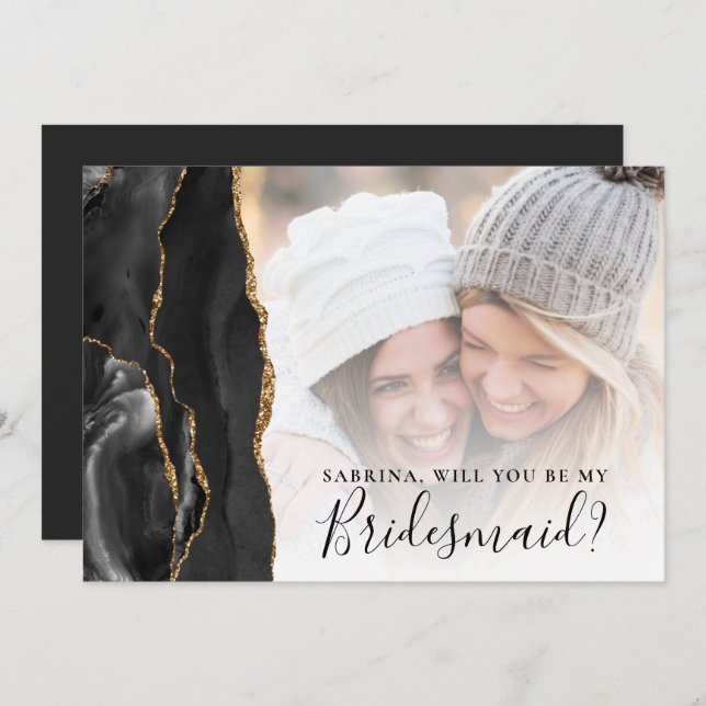 Black Gold Agate Photo Bridesmaid Proposal (Front/Back)
