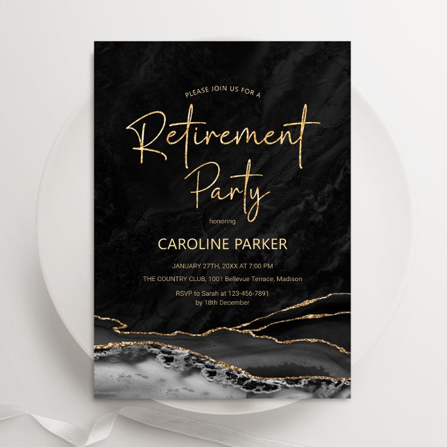 Black Gold Agate Retirement Party Invitation (Creator Uploaded)
