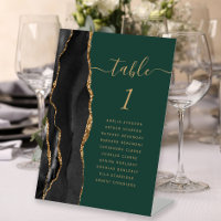 Black Gold Agate Script Green Wedding Table Number