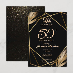 Black Gold Agate Surprise 50th Birthday  Invitation