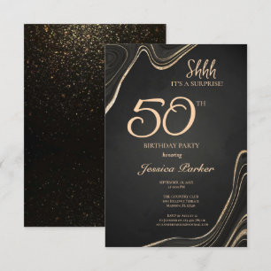 Black Gold Agate Surprise 50th Birthday  Invitation
