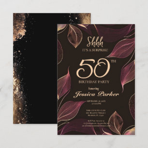 Black Gold Agate Surprise 50th Birthday  Invitation