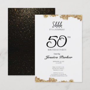 Black Gold Agate Surprise 50th Birthday  Invitation