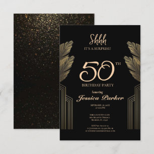 Black Gold Agate Surprise 50th Birthday  Invitation